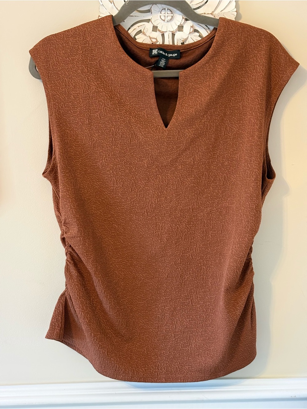 Cable & Gauge Brick Rust Notch-Neck Sleeveless Top